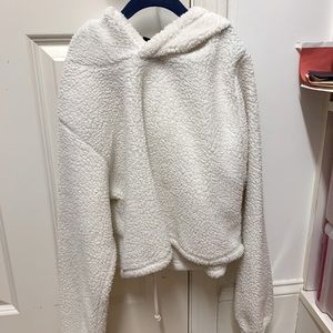 Urban Outfitters White Cropped Hoodie